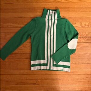 CK Bradley Green and White Zip-Up Sweater
